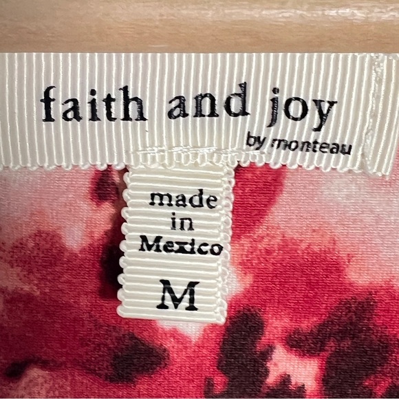 Faith and Joy super soft v-neck gray pink floral top shirt blouse medium M B192 - Picture 2 of 4